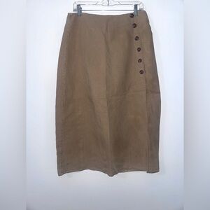 Free People Button-Accent Brown Linen Blend Skirt